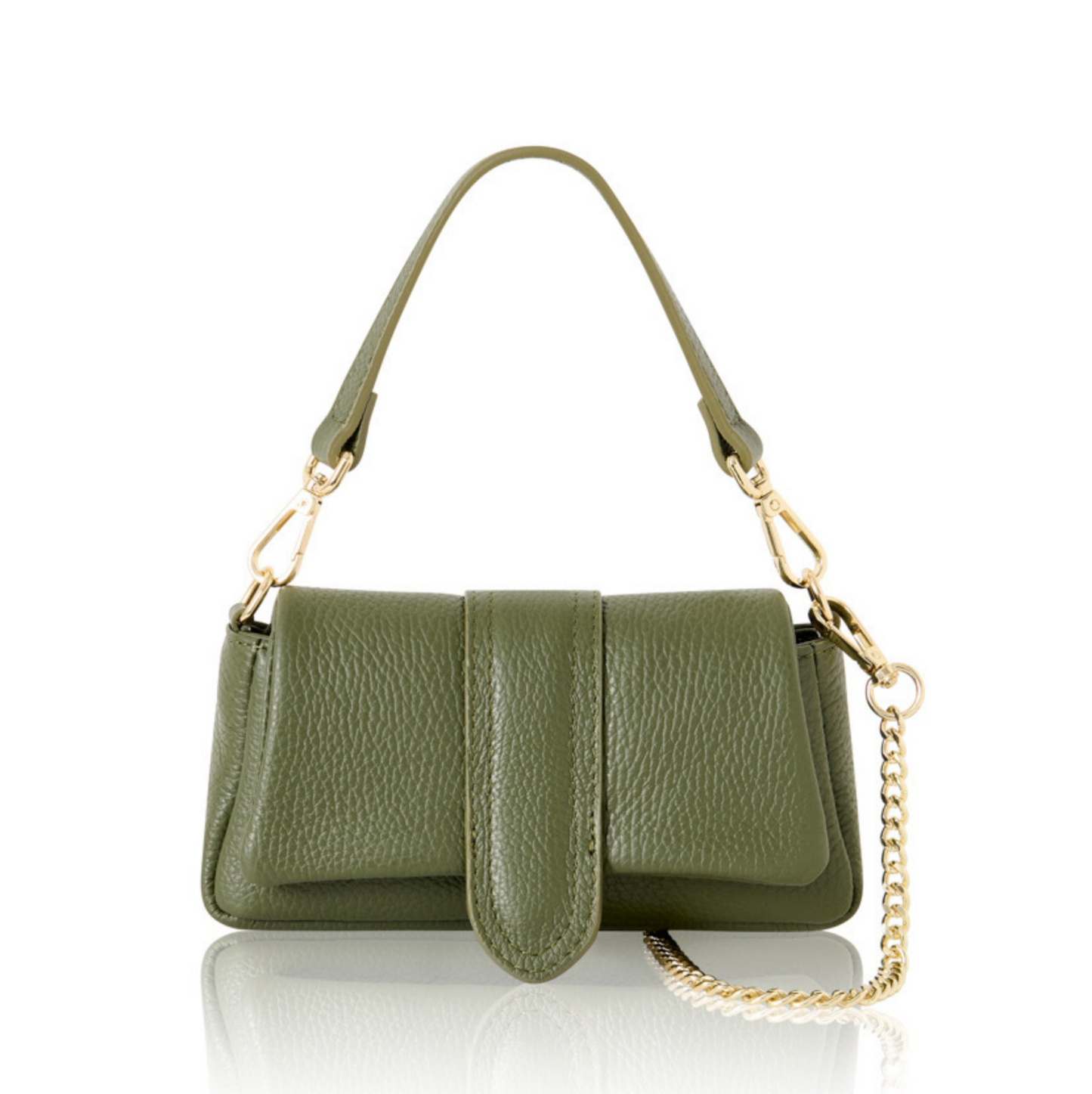 Olive Green Leather Occasion Bag With Chain Handle - Hilda