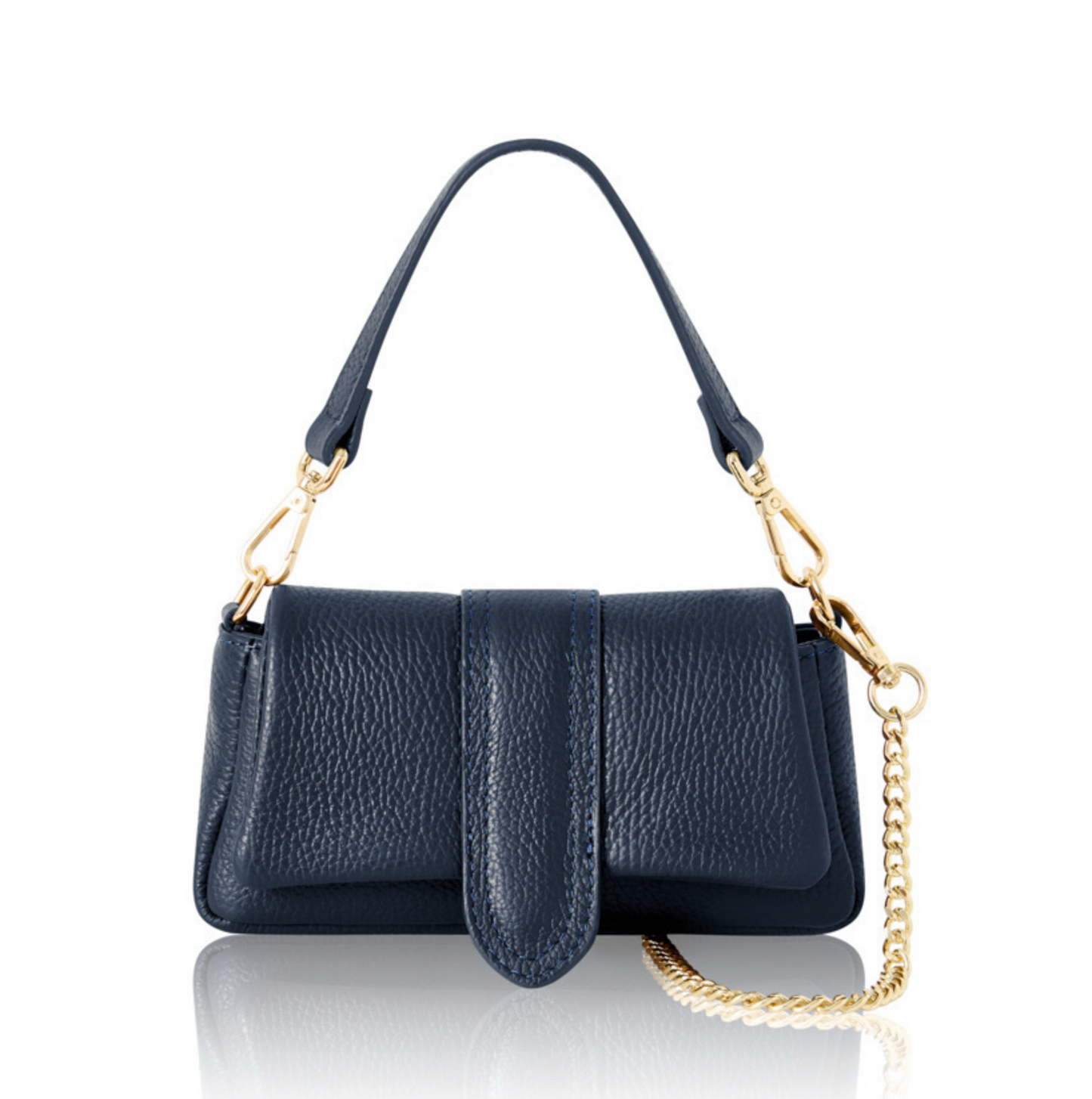 Navy Leather Occasion Bag With Chain Handle - Hilda