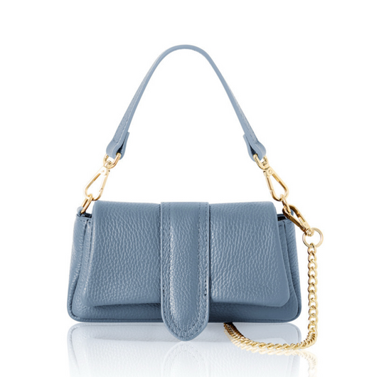 Blue Leather Occasion Bag With Chain Handle - Hilda