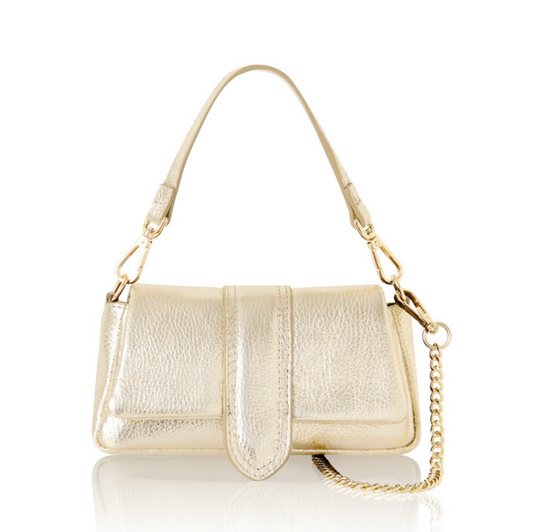 Gold Leather Occasion Bag With Chain Handle - Hilda
