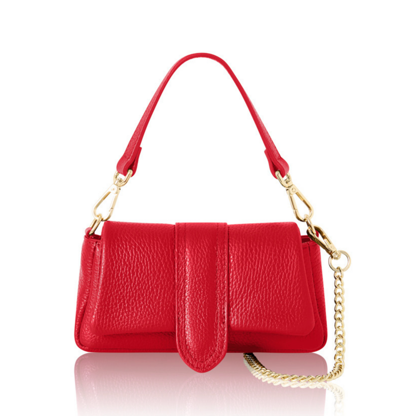 Red Leather Occasion Bag With Chain Handle - Hilda