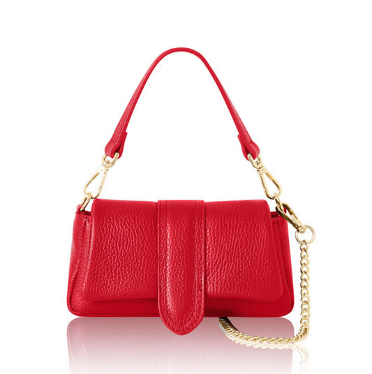 Red Leather Occasion Bag With Chain Handle - Hilda