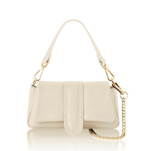 Cream Leather Occasion Bag With Chain Handle - Hilda