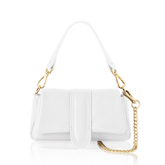 White Leather Occasion Bag With Chain Handle - Hilda