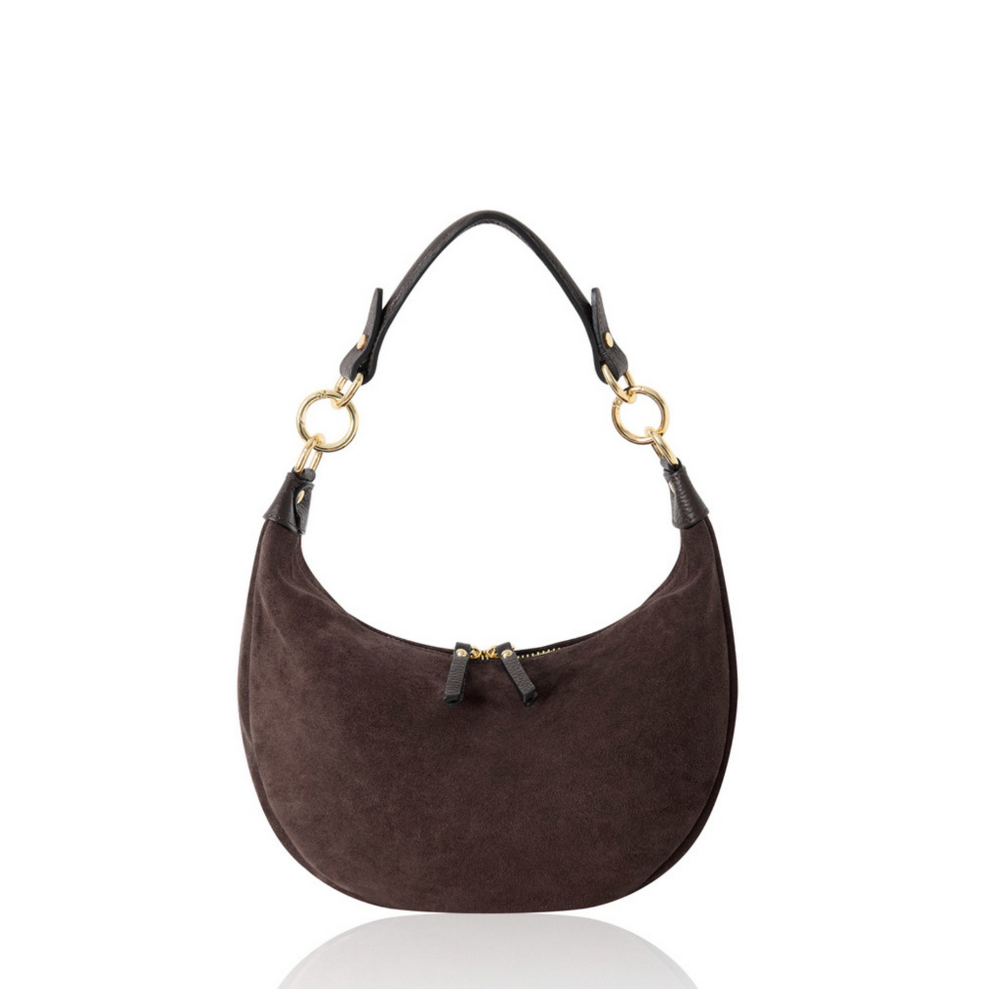Dark Brown Suede Crescent Shaped Hobo Bag - Valerie