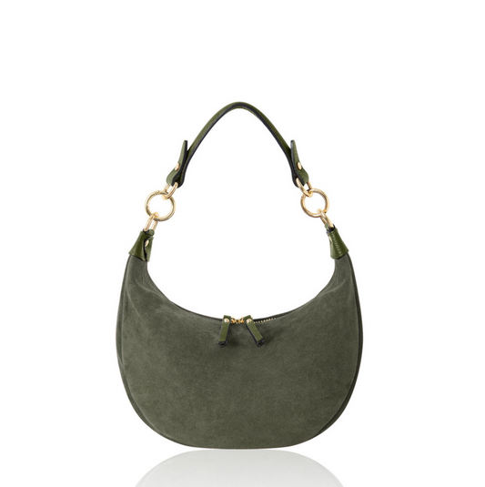 Olive Suede Crescent Shaped Hobo Bag - Valerie