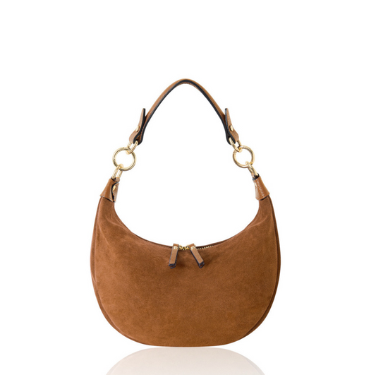Tan Suede Crescent Shaped Hobo Bag - Valerie