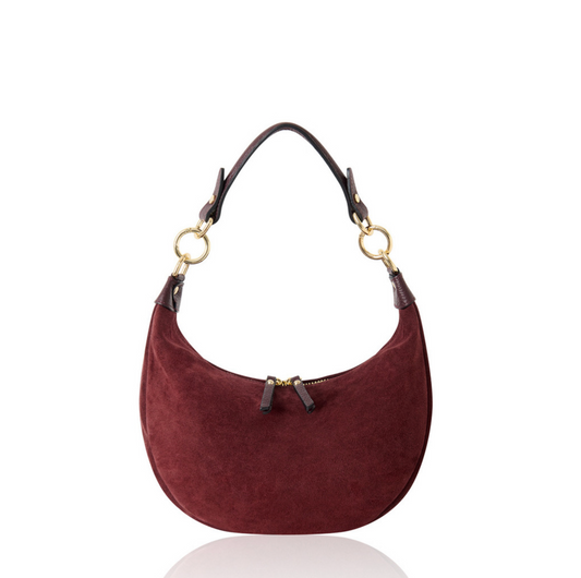 Burgundy Suede Crescent Shaped Hobo Bag - Valerie