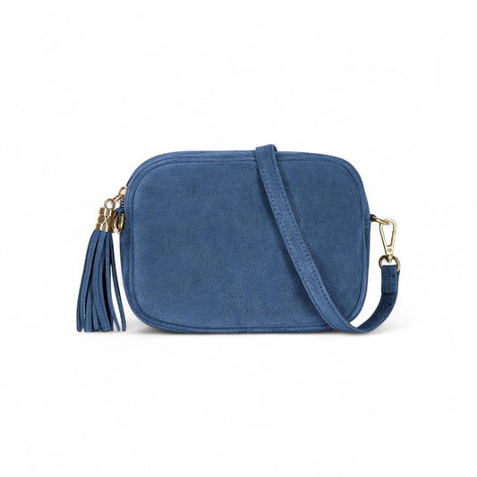 Blaue Umhängetasche aus Wildleder