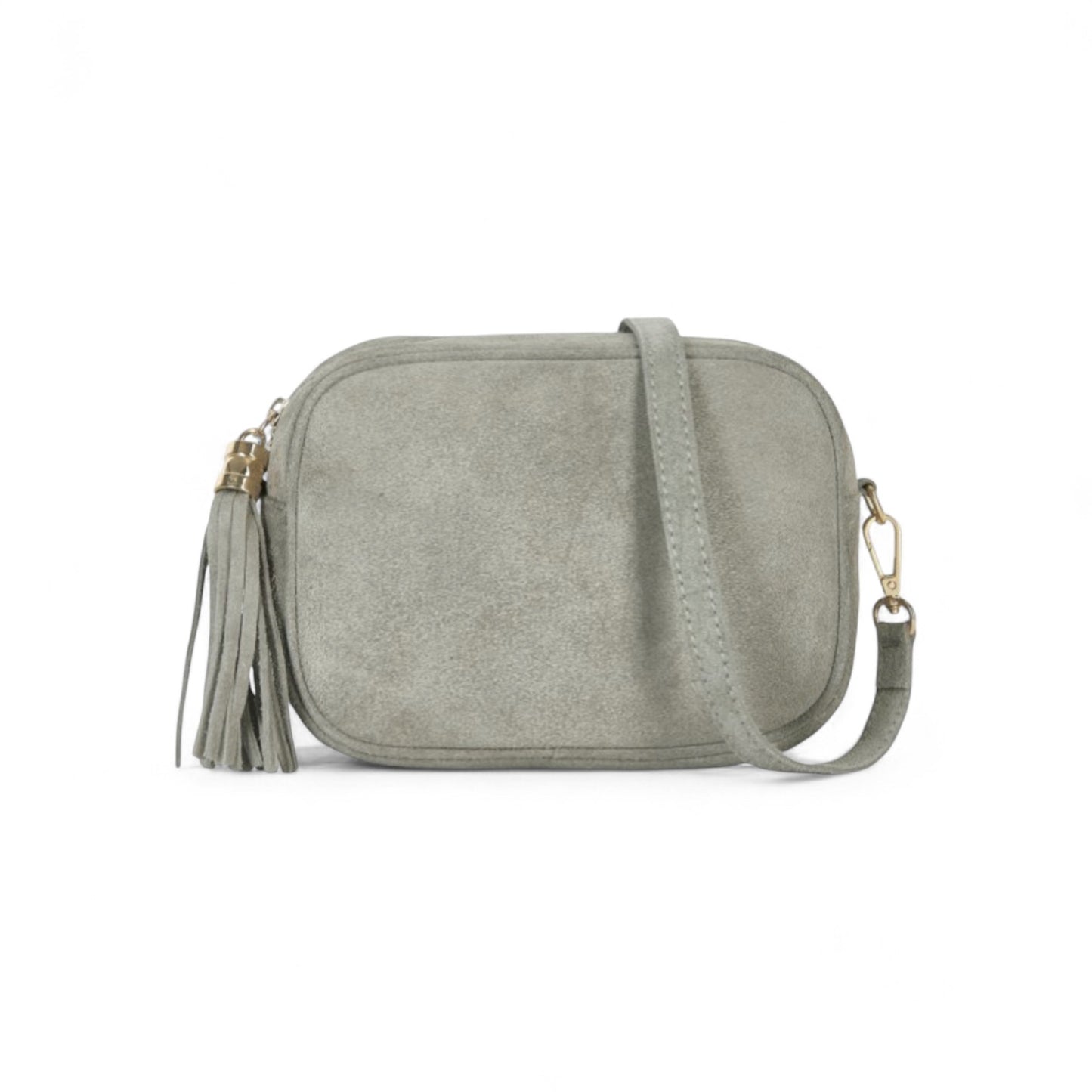 Light Grey Suede Crossbody Bag With Tassel - Jean