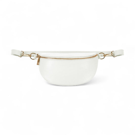 Weiße Leder-Taillentasche, Bauchtasche, Bauchtasche, körpernahe Tasche, kleine Ledertasche, Festival-Tasche, Damen-Leder-Bauchtasche