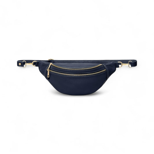 Übergroße marineblaue Ledertasche – Cecilia