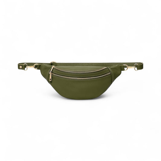 Übergroße olivgrüne Ledertasche – Cecilia