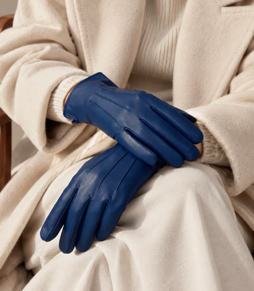 Deep Blue Leather Gloves