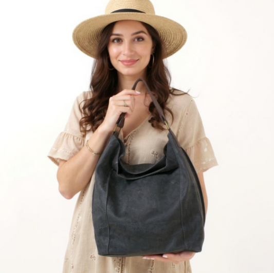 Dark Grey Suede Shoulder Bag - Twiggy