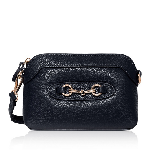 Small Navy Leather Bag With Buckle Detail - Sicily