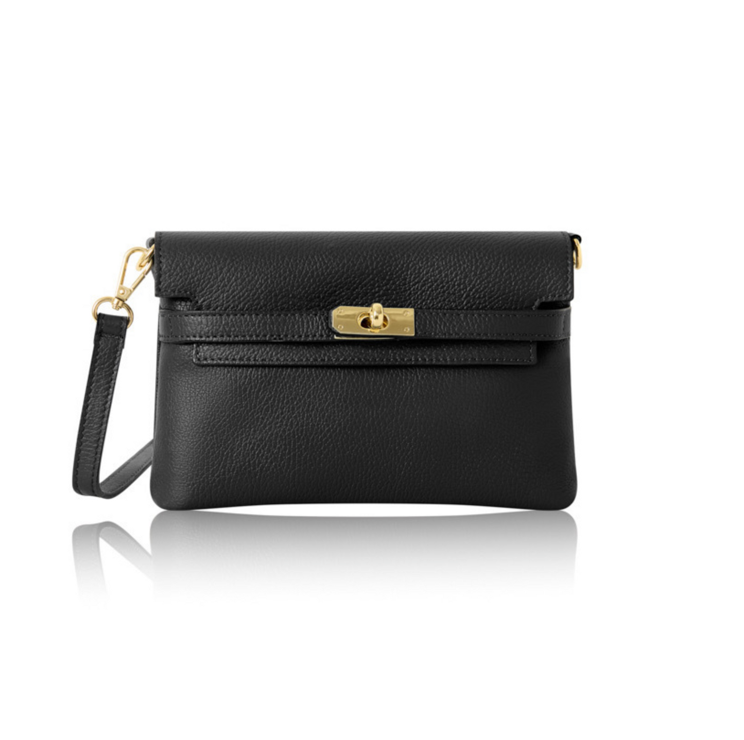 Black Leather Bag with Twist Lock - Pippa