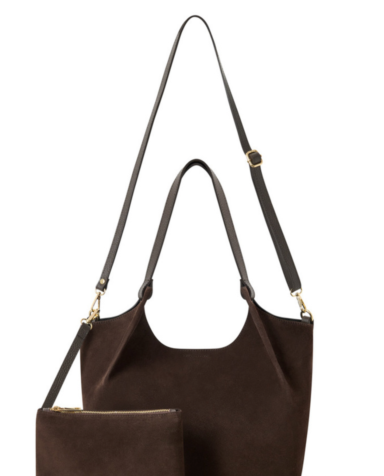 Large Brown Suede Shoulder Bag With Pouch - Winchester