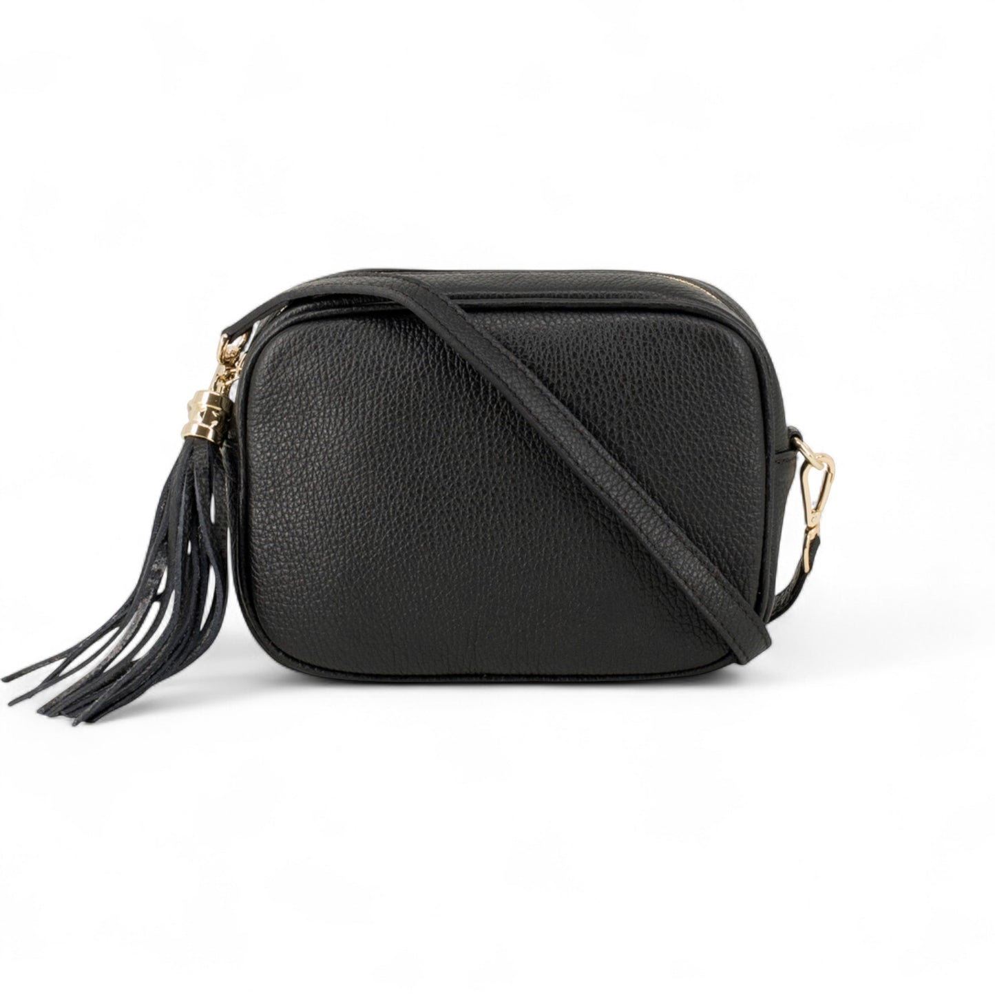 Sac bandoulière en cuir noir avec pompon et sangle - Darcy