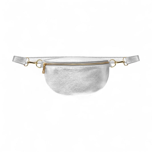 Silber &amp; Gold Leder Body Bag, Gold Fanny Pack Bum Bag, Close to Body Bag, Kleine Gold Ledertasche, Festival Tasche, Damen Leder Bum Bag