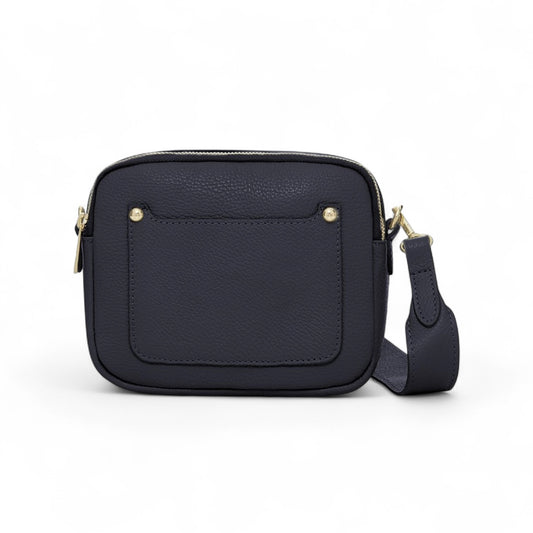Marineblaue Ledertasche mit doppeltem Reißverschluss – Victoria