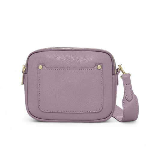 Lilafarbene Ledertasche mit doppeltem Reißverschluss – Victoria