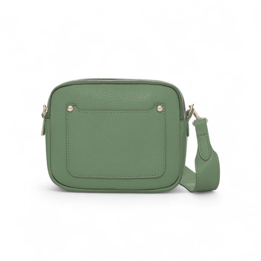 Grüne Ledertasche mit doppeltem Reißverschluss – Victoria