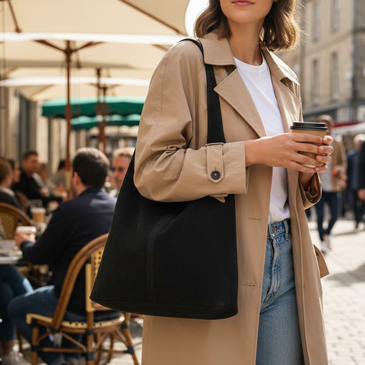 Beige trench at café terrace