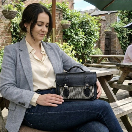Midi Tannery & Tweed Satchel - Black - STUDIO TEW