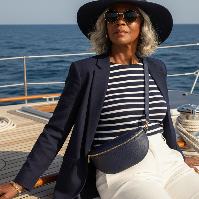 Black woman across chest with diagonal strap