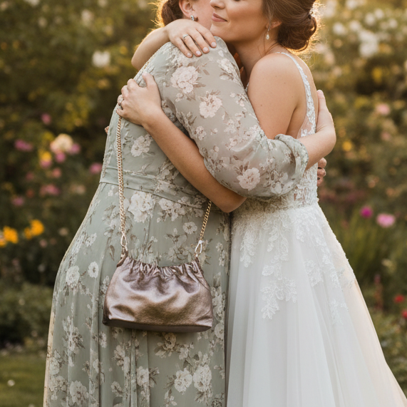 Bronze Poppy — side angle, hugging bride
