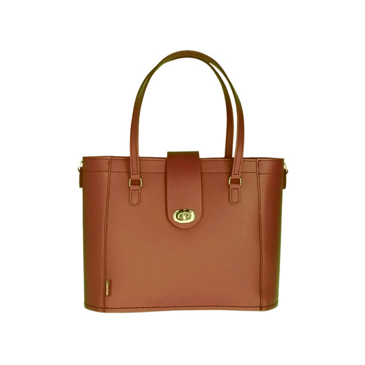 Leather Mini Twist Lock Shopper Bag - Chestnut - STUDIO TEW