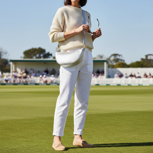 Cream knit - bag emphasized