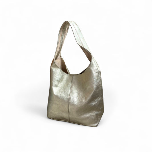 Gold Leather Oversized Boho Shoulder Bag - Evalyn