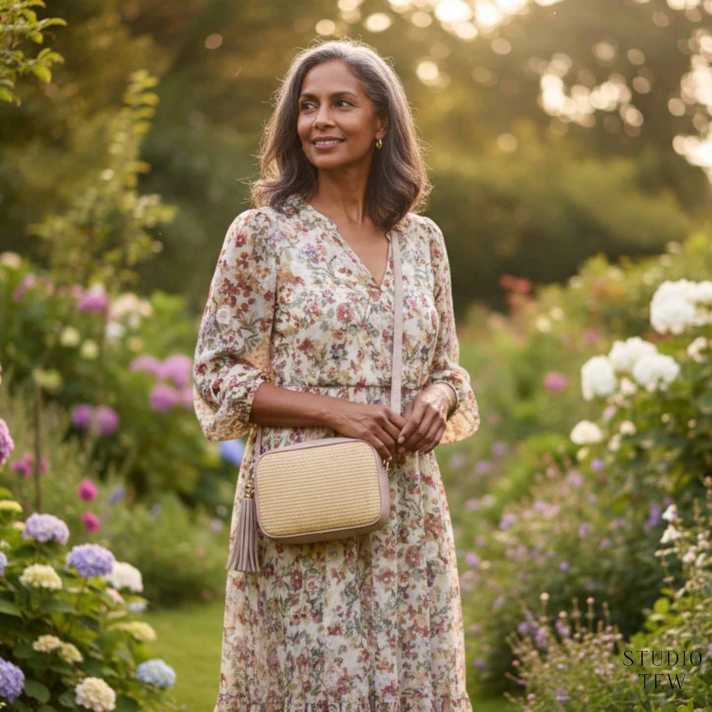 Nude Pink Leather & Raffia Bag - Saskia - STUDIO TEW