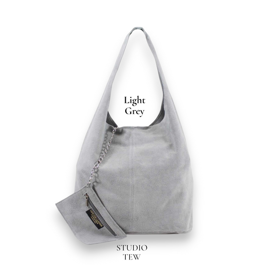 Light Grey Suede Oversized Shoulder Bag - Charlie