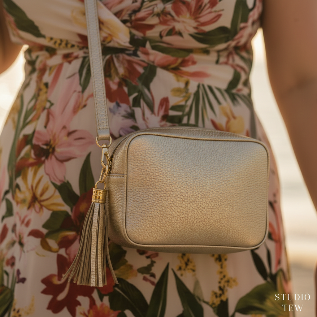 Gold bag close focus beach party