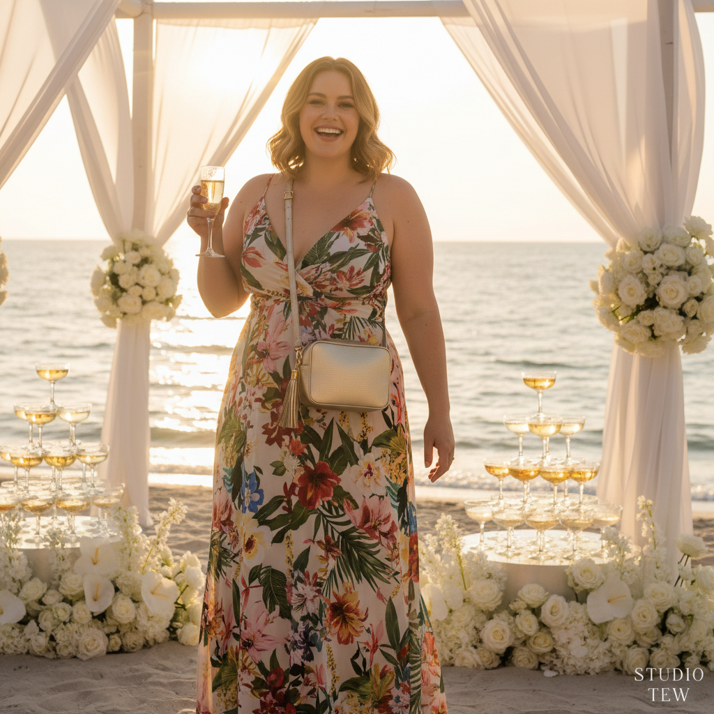 Gold bag floral maxi beach party
