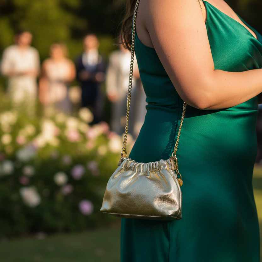 Gold Poppy — bright gold, emerald dress