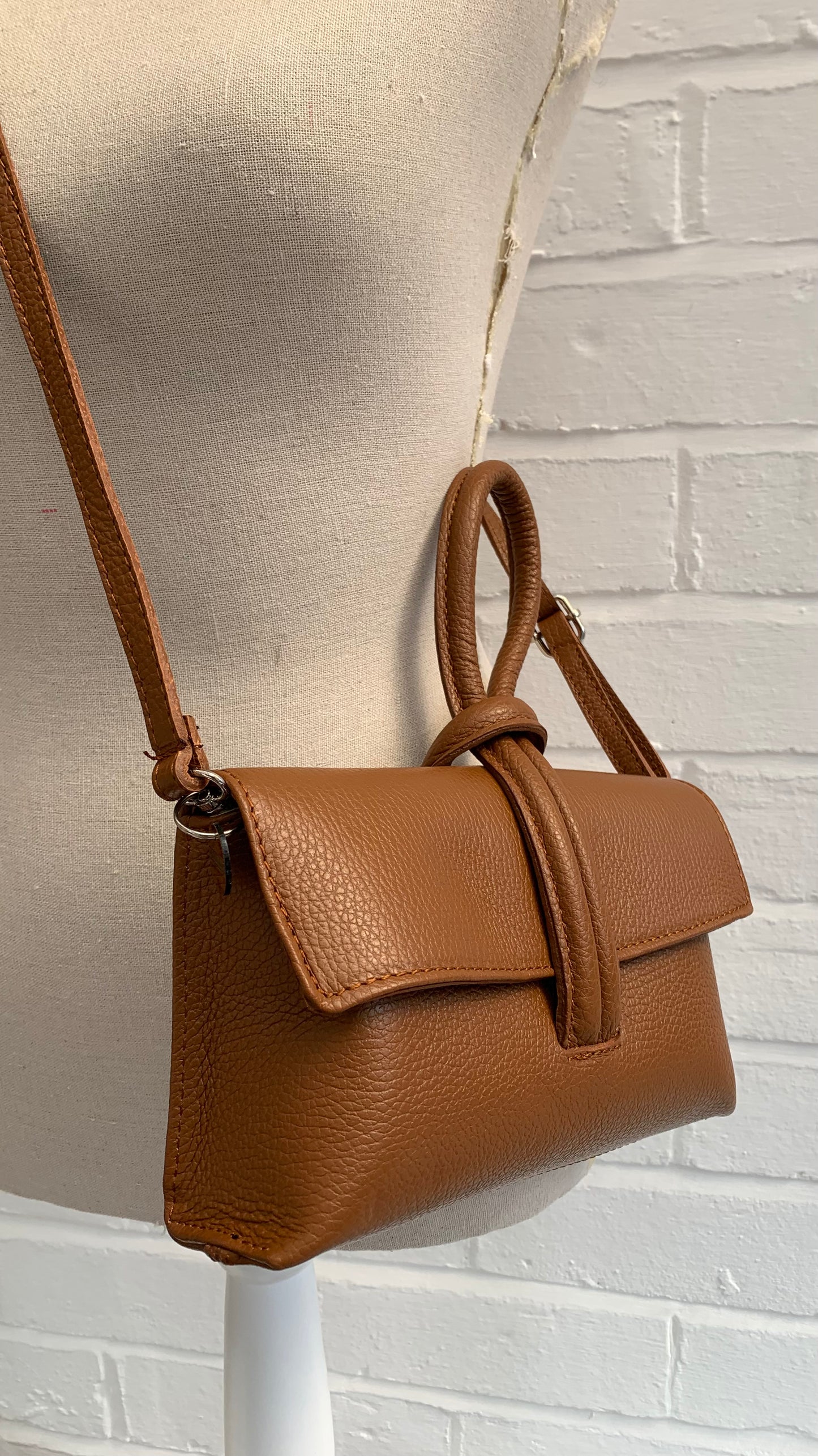 Tan Leather Loop Handle Clutch Bag - Claris