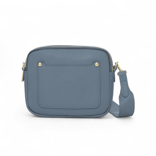 Blaue Ledertasche mit doppeltem Reißverschluss – Victoria