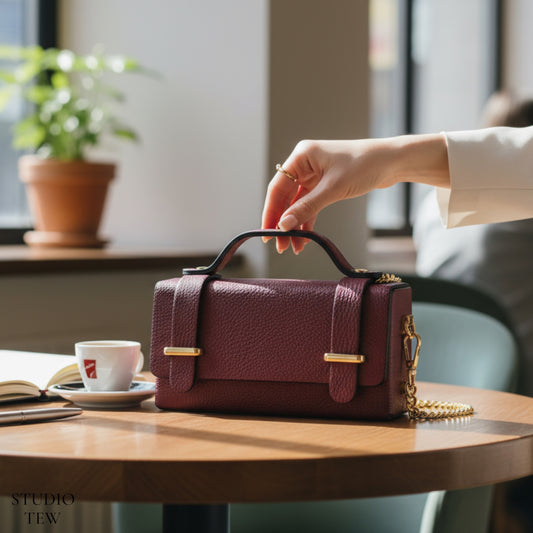 Burgundy Red Leather Box Bag - Roxy