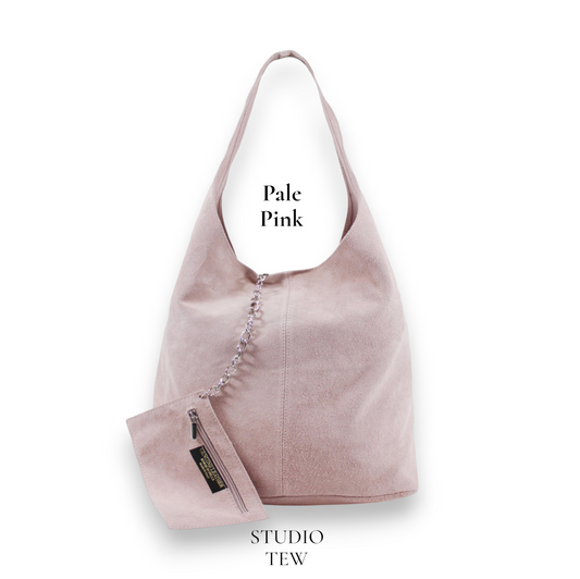 Pale Pink Suede Oversized Shoulder Bag - Charlie