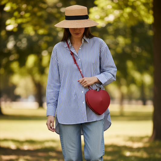 Loose striped shirt with relaxed jeans