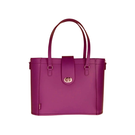 Leather Mini Twist Lock Shopper Bag - Magenta - STUDIO TEW