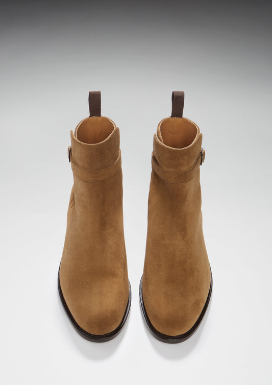 Tobacco Suede Jodhpur Boots, Welted Leather Sole
