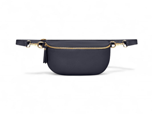Navy Large Leather Sling Bag - Felicity STUDIO TEW