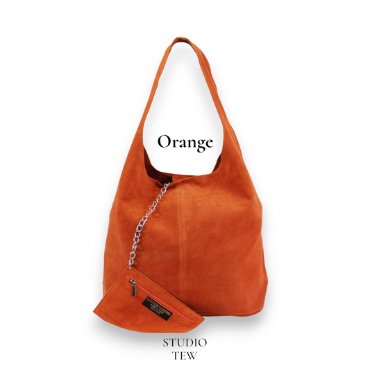Orange Suede Oversized Shoulder Bag - Charlie