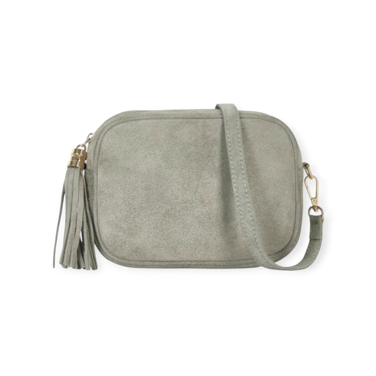 Light Grey Suede Crossbody Bag With Tassel - Jean STUDIO TEW
