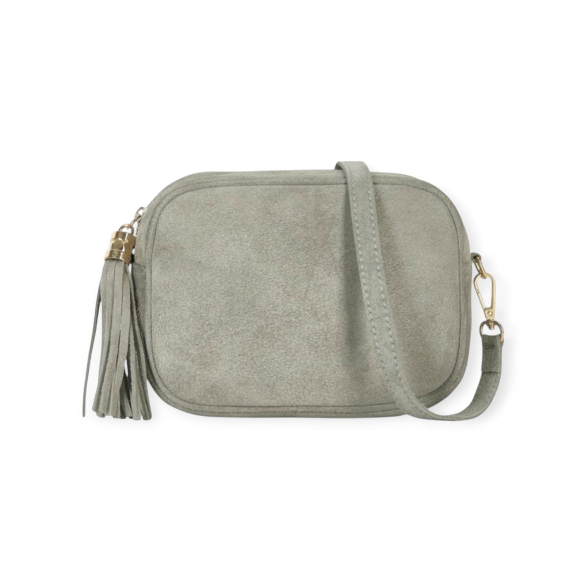 Light Grey Suede Crossbody Bag With Tassel - Jean STUDIO TEW